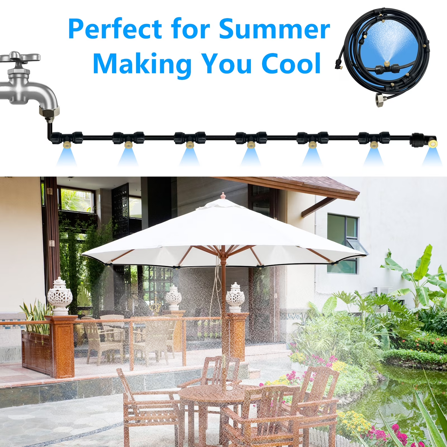 Low-Pressure Misting Cooling System – Outdoor Water Sprayer