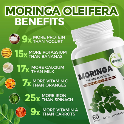 Moringa Leaf Capsules Natural Herbal Supplement 1200mg