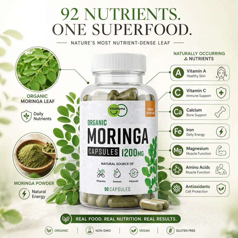 Moringa Leaf Capsules Natural Herbal Supplement 1200mg